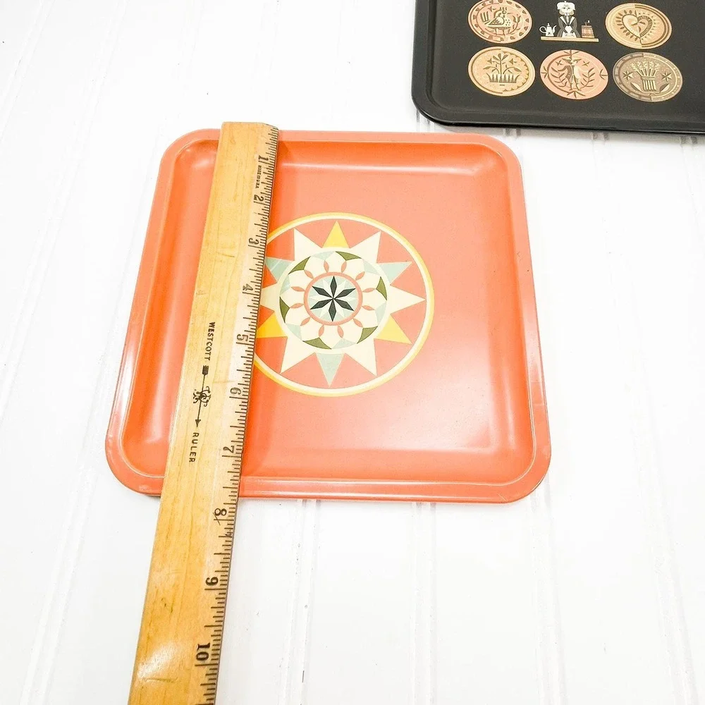 Midcentury Modern Metal Tray Set: Orange & Black Vintage Decor